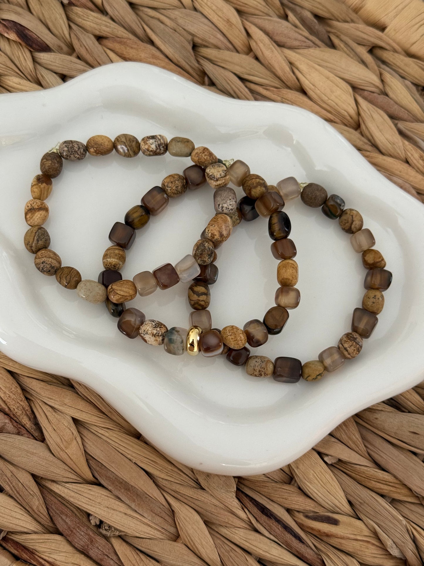 Cream and brown bracelets