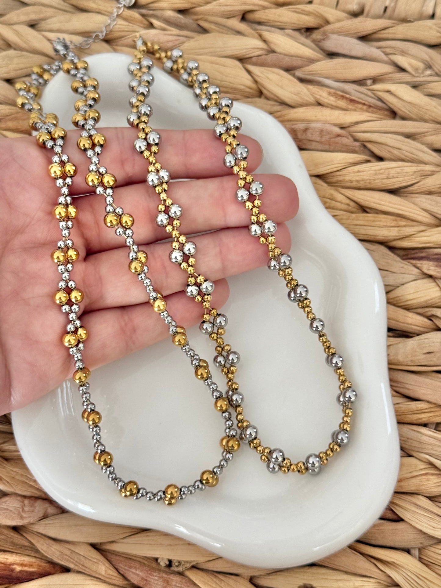 Silver beads with gold set