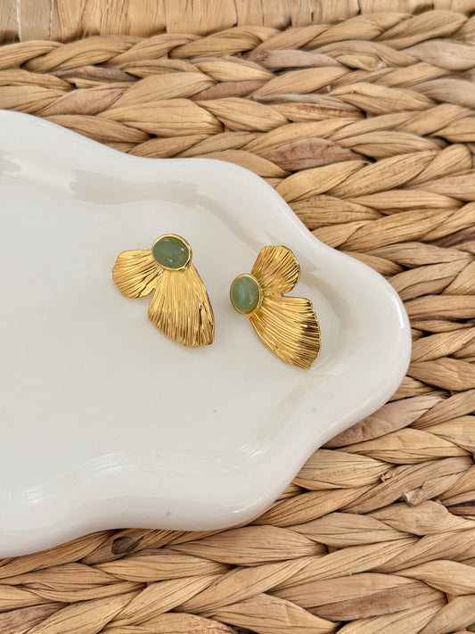 Half green flower earrings