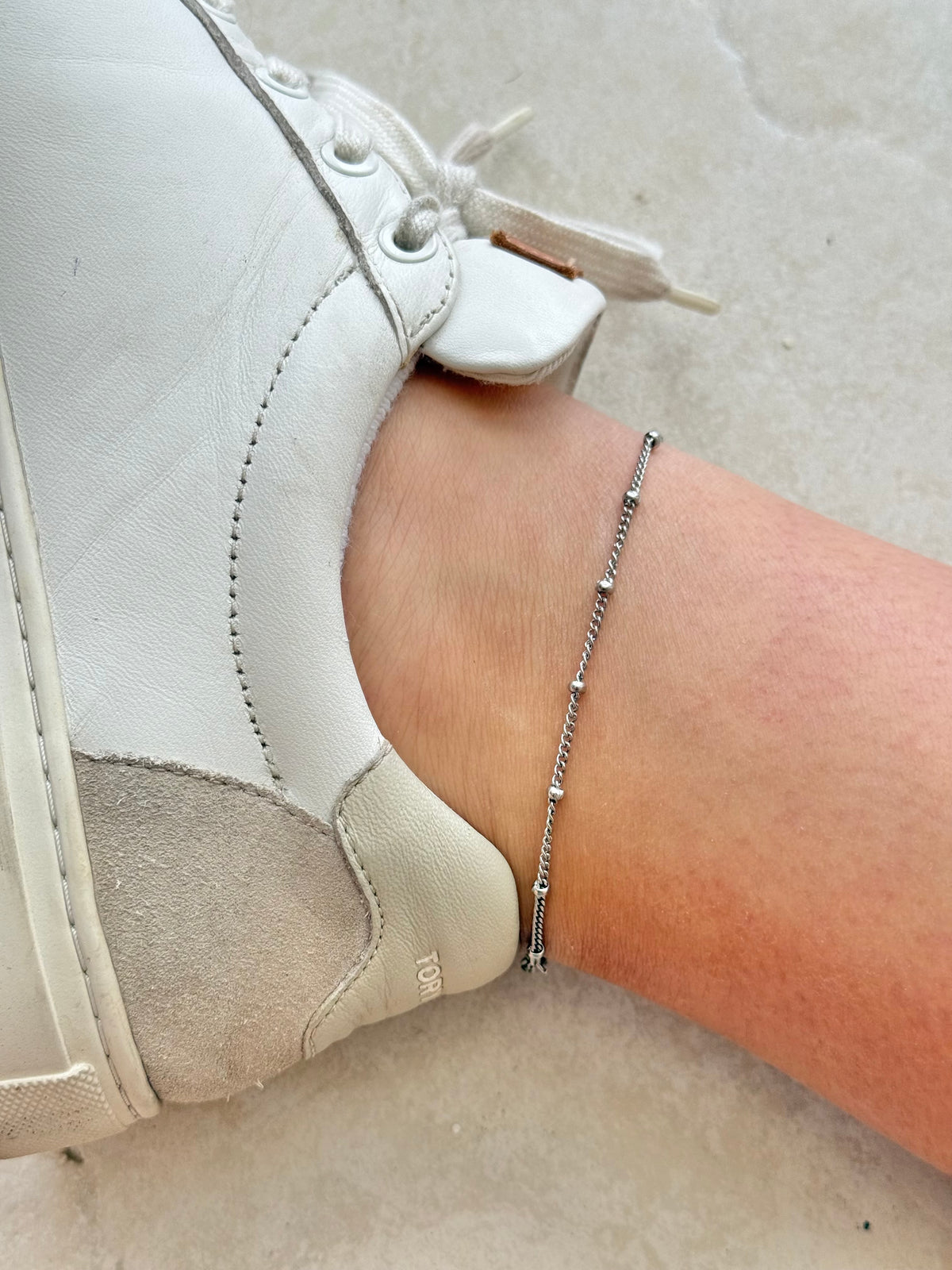 Ball chain silver anklet
