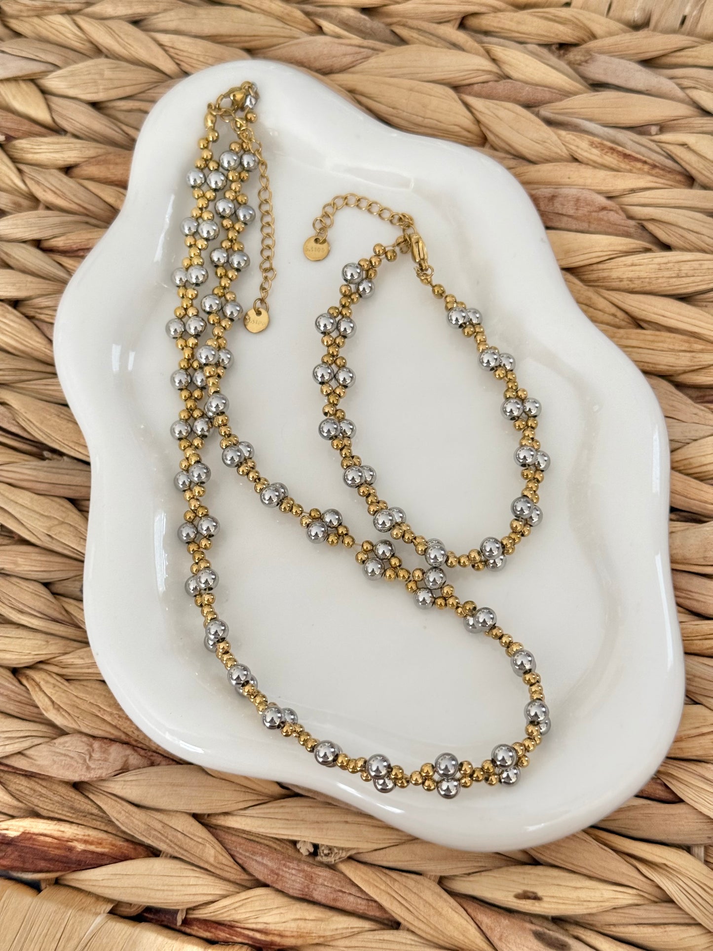 Silver beads with gold set