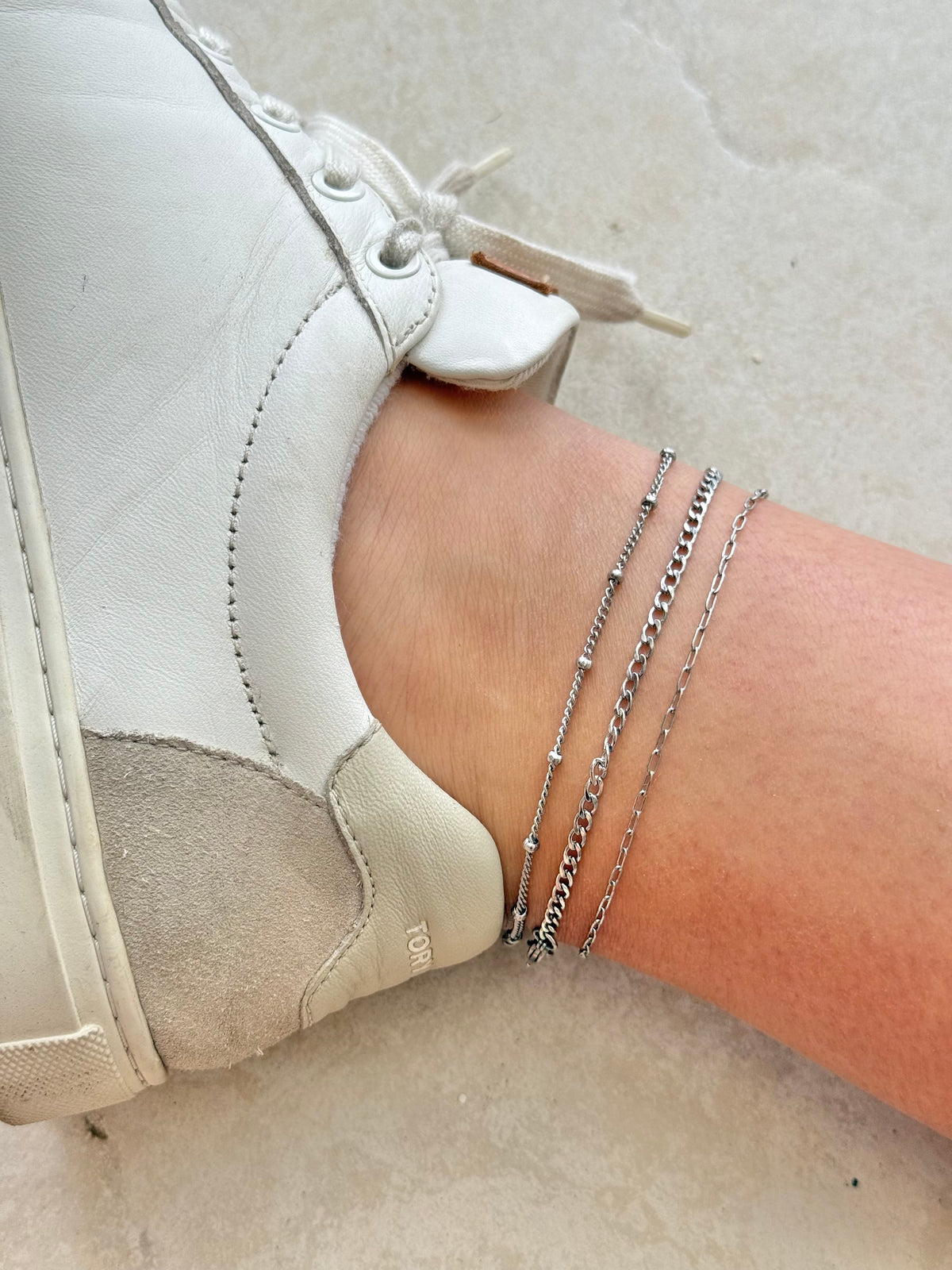 Ball chain silver anklet