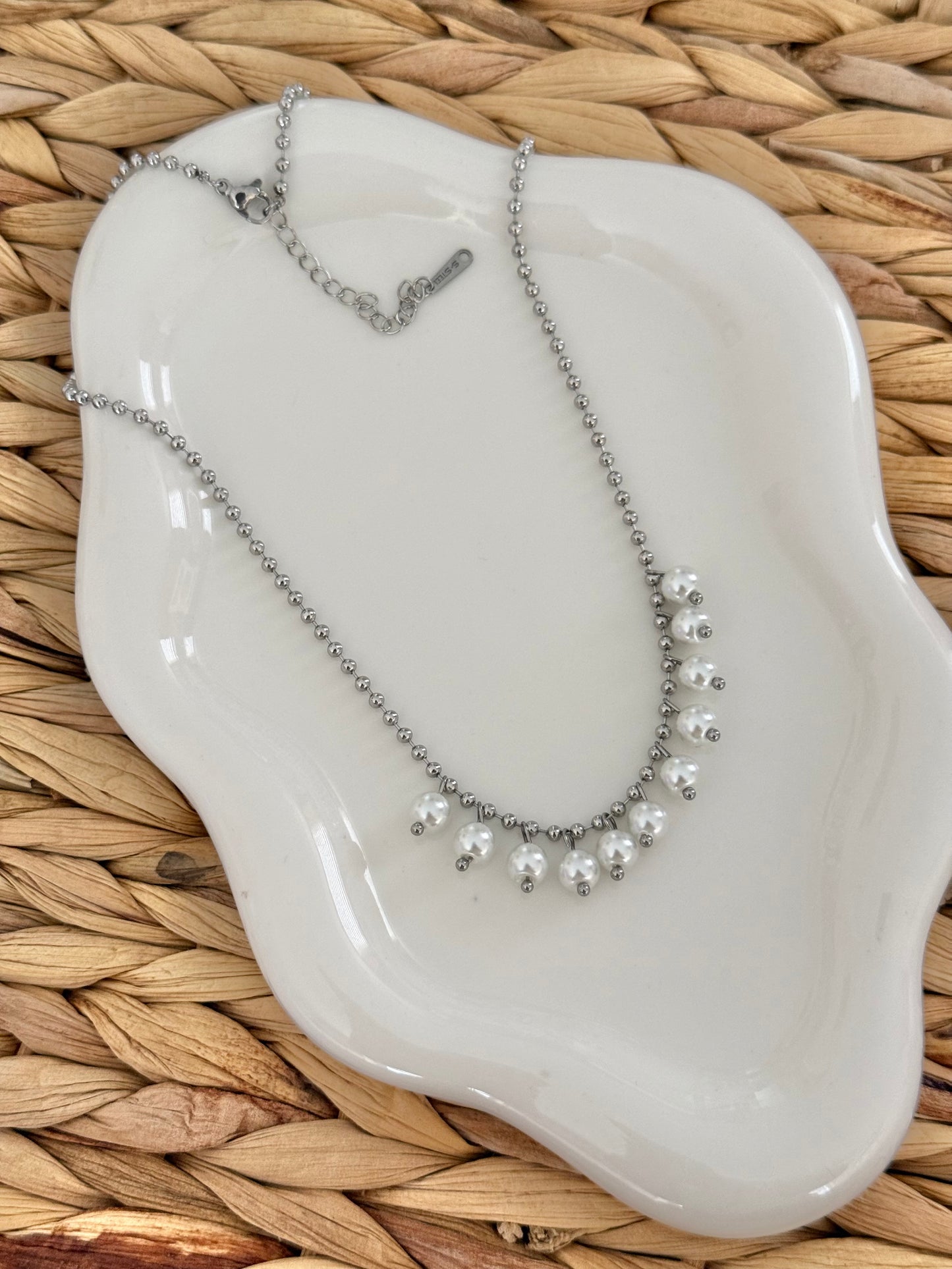 Military silver pearl necklace