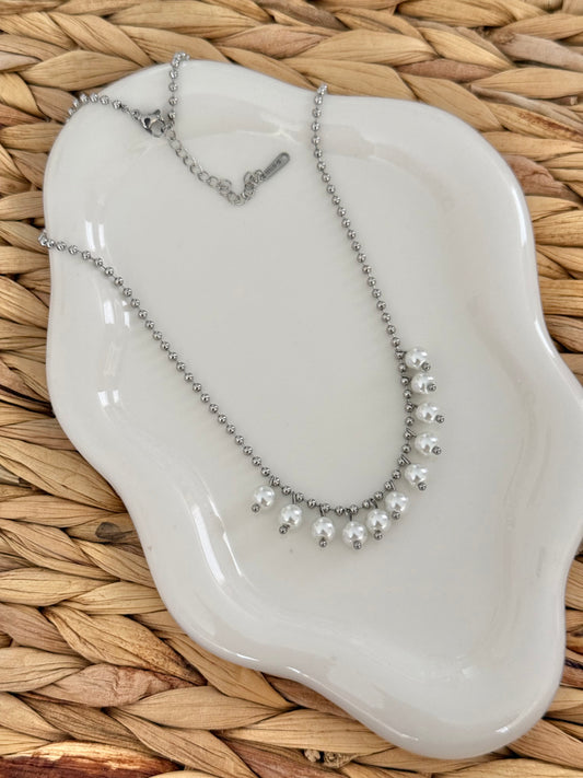 Military silver pearl necklace