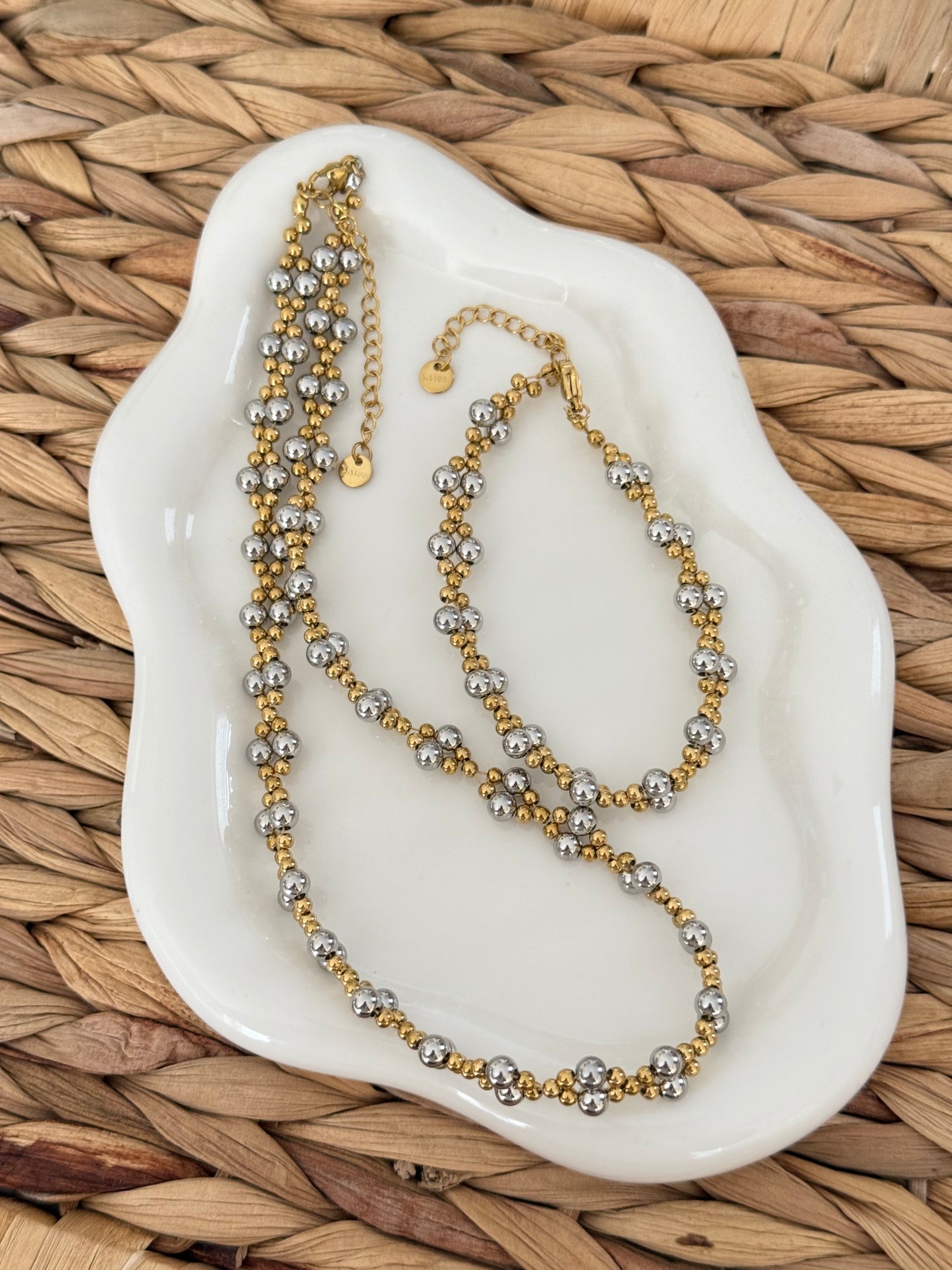 Silver beads with gold set