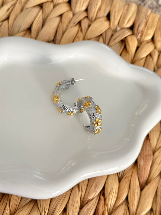 Flower double tone hoops