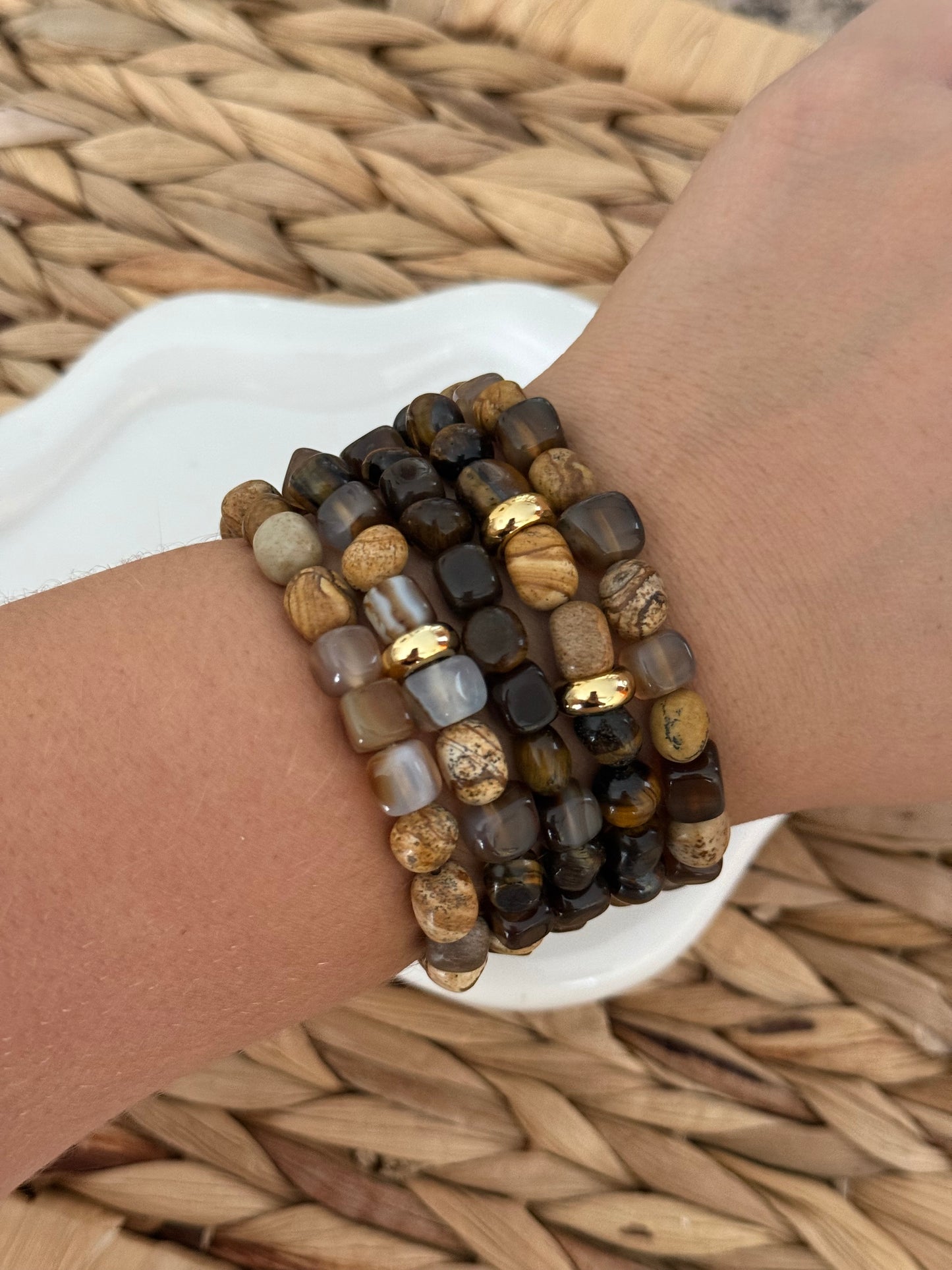 Cream and brown bracelets