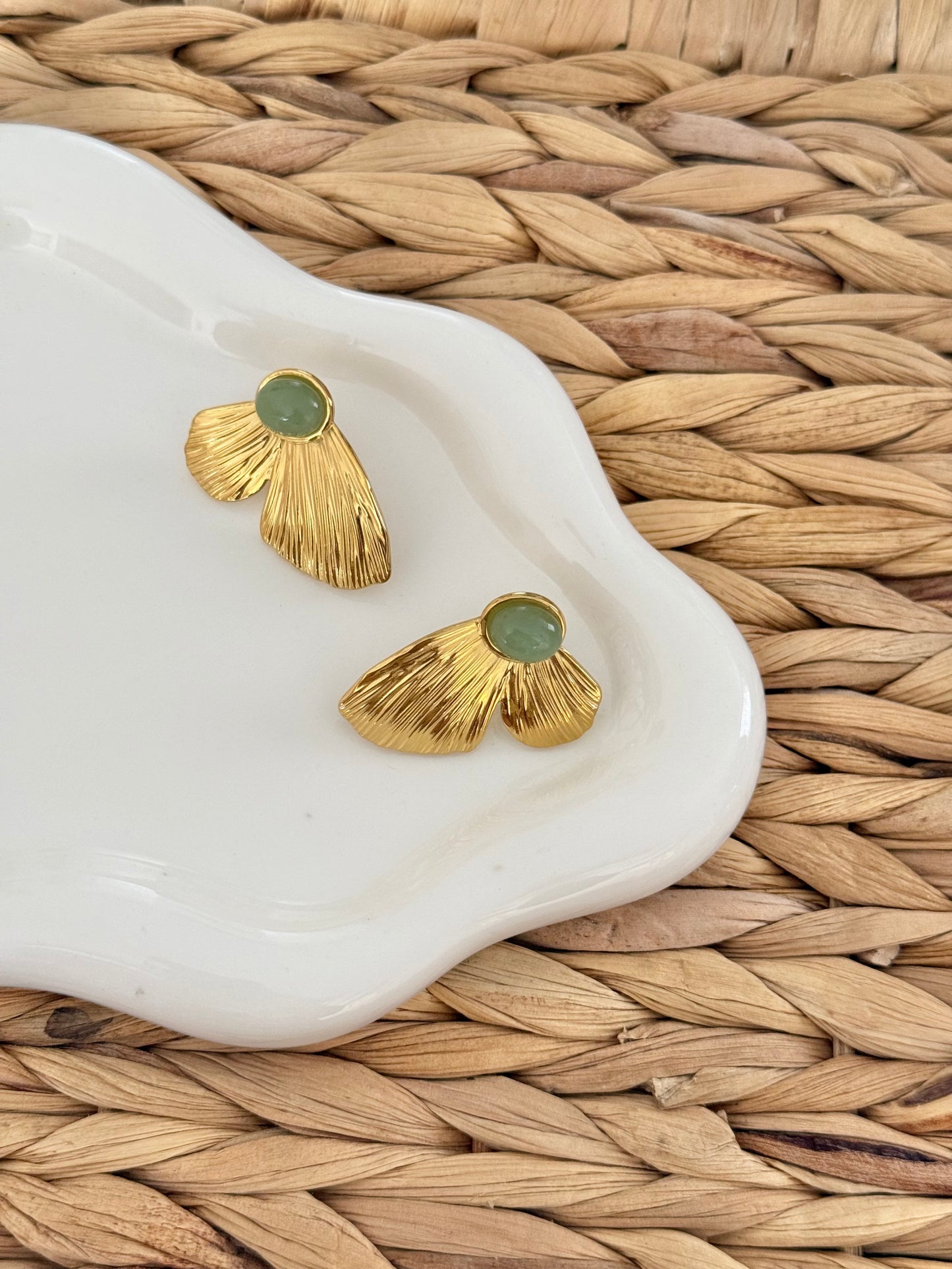 Half green flower earrings