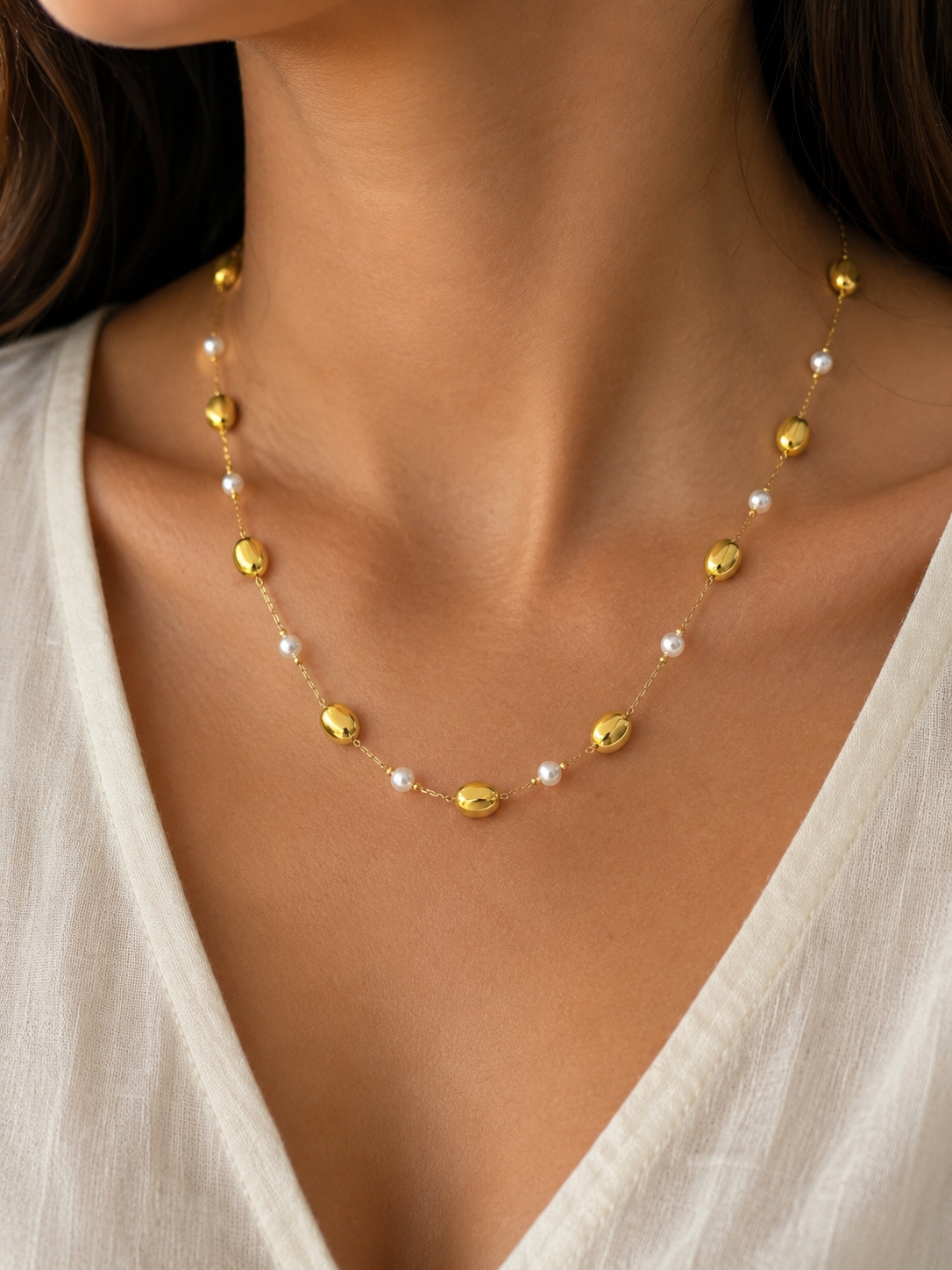 Coffee bean pearl necklace