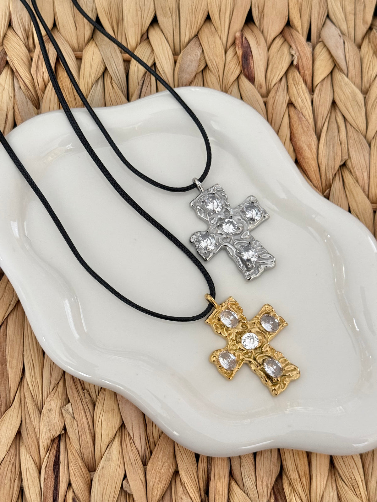 Large silver cross on leather