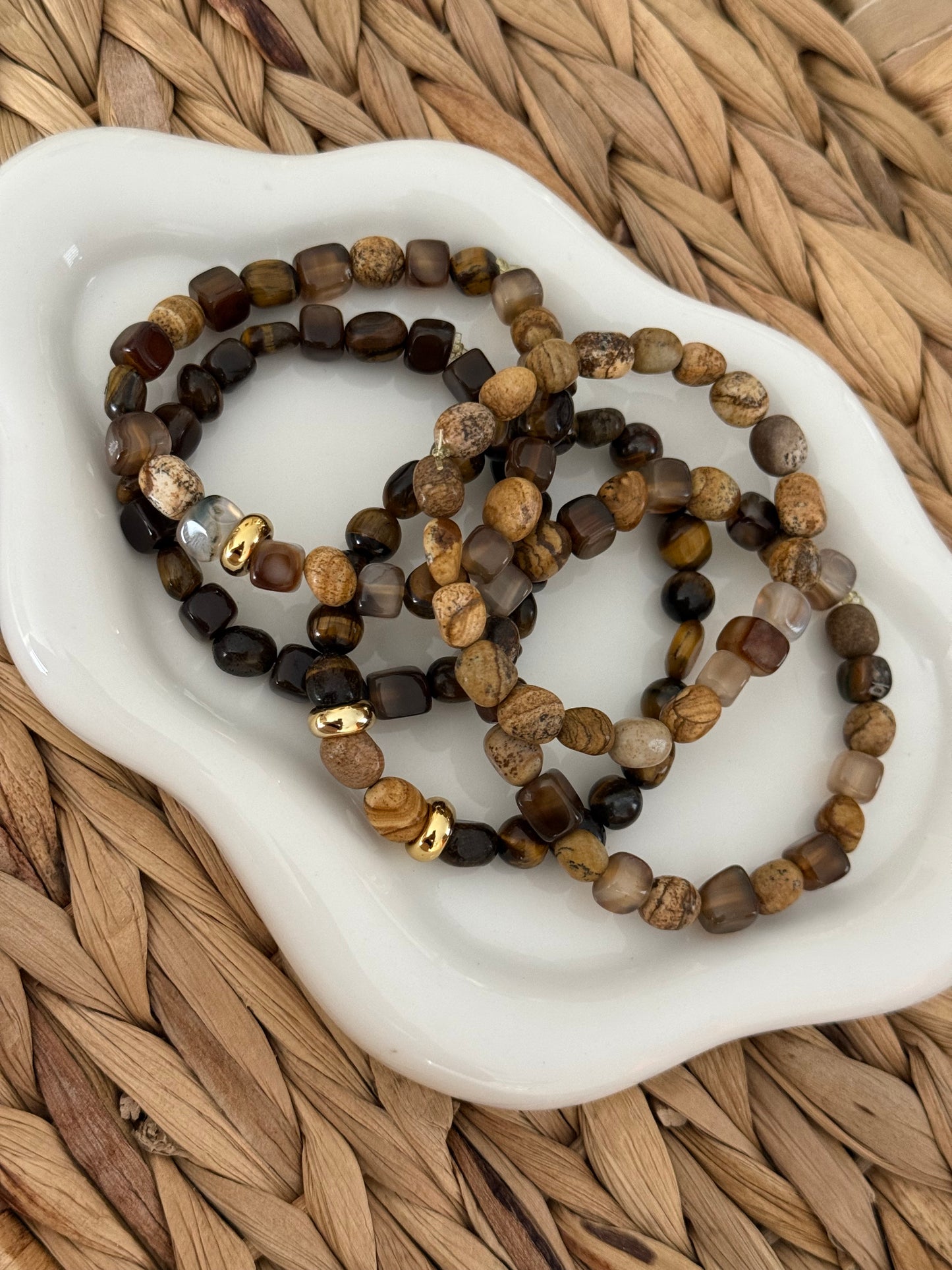 Cream and brown bracelets