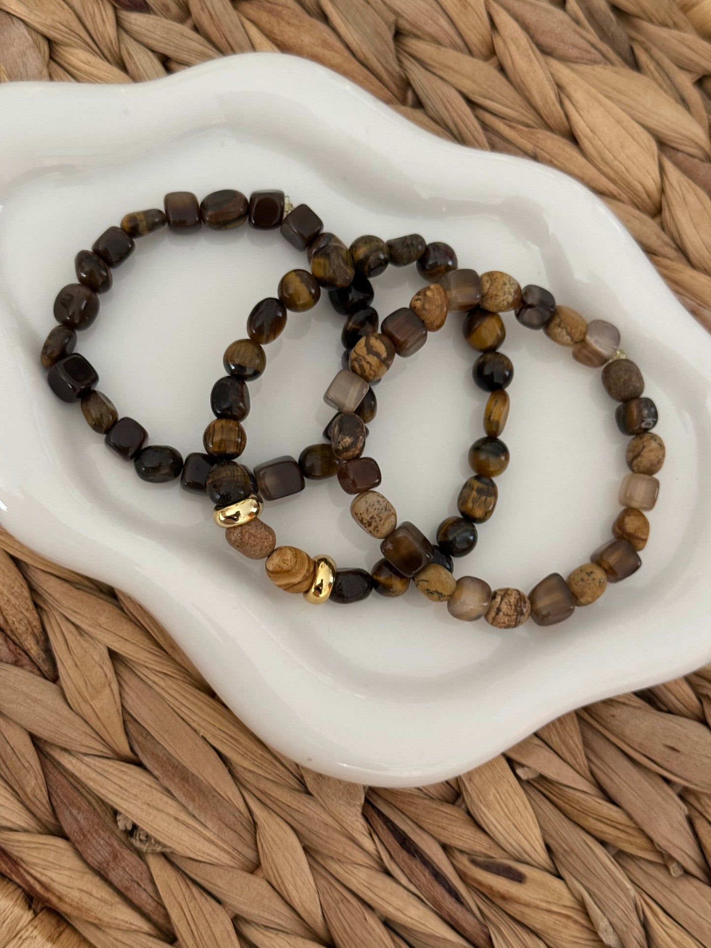Cream and brown bracelets