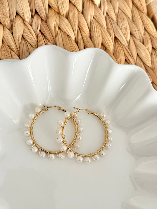 Large pearl hoops