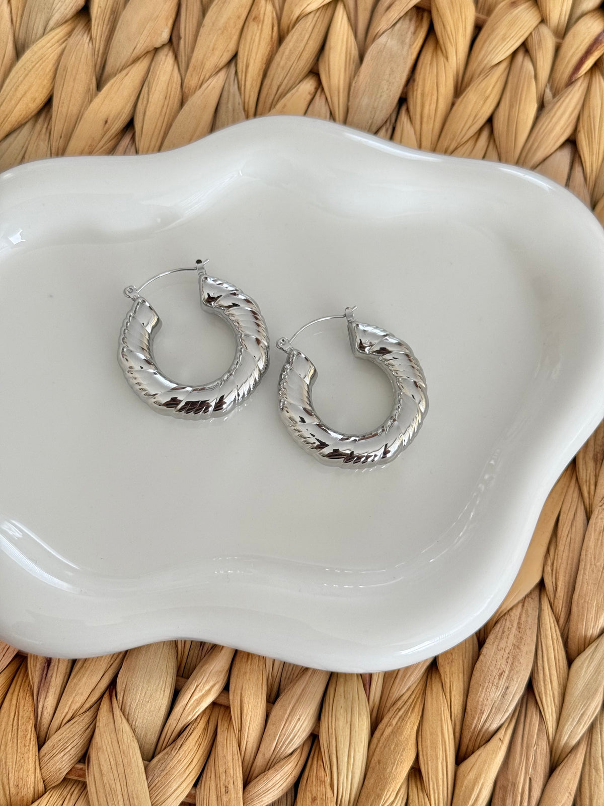 Texture silver hoops
