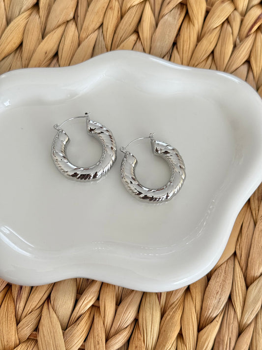 Texture silver hoops